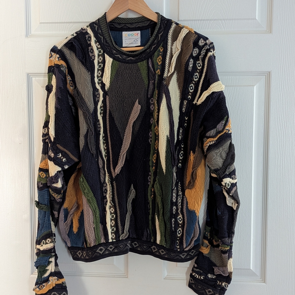 COOGI Black and Green Crewneck Sweater with Abstract Pattern